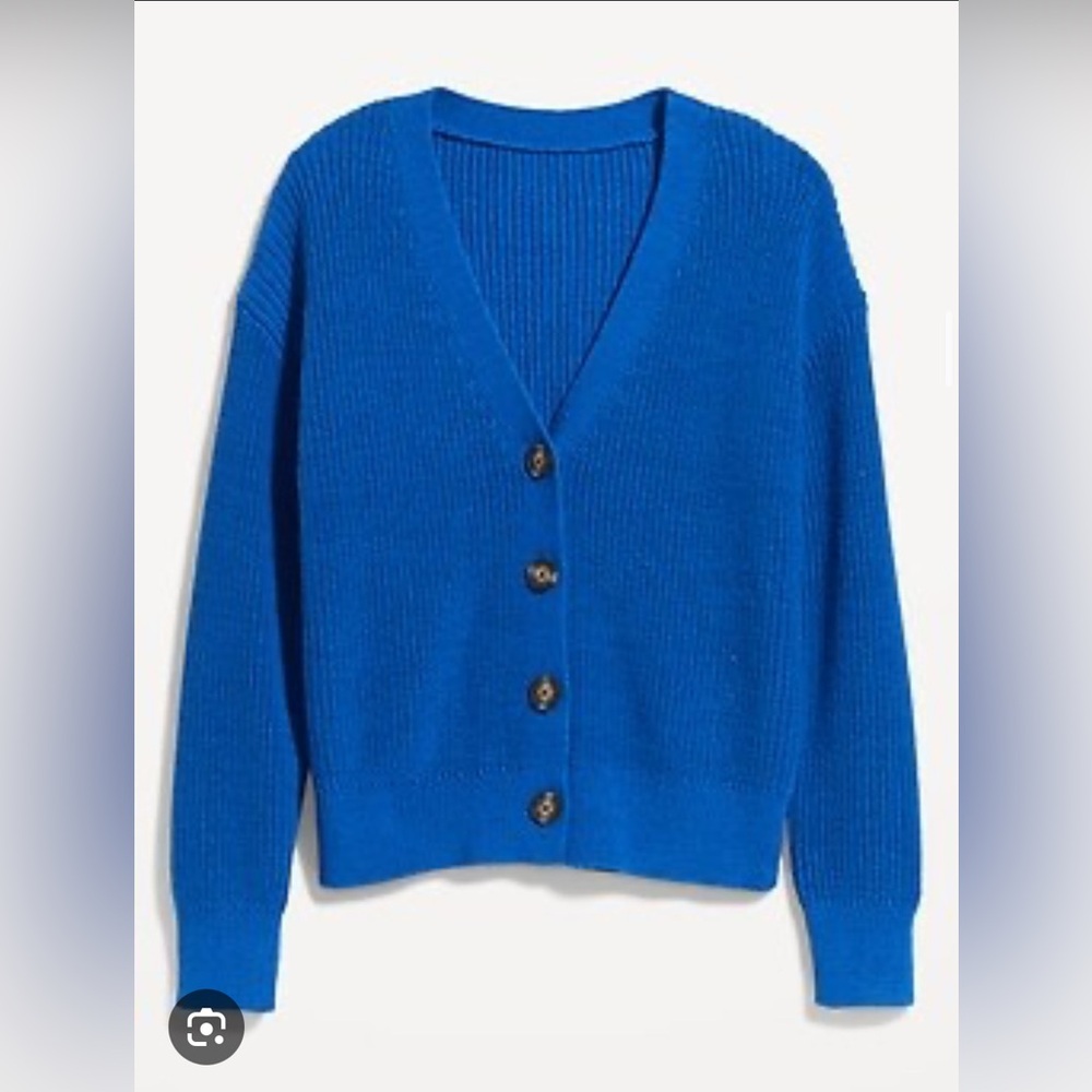Old Navy Cotton Linen Shaker Stitch Cardigan in Cobalt Blue - L